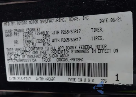 2021 Toyota Tacoma Trd Sport из США, поврежденный, VIN 5TFCZ5AN9MX277754